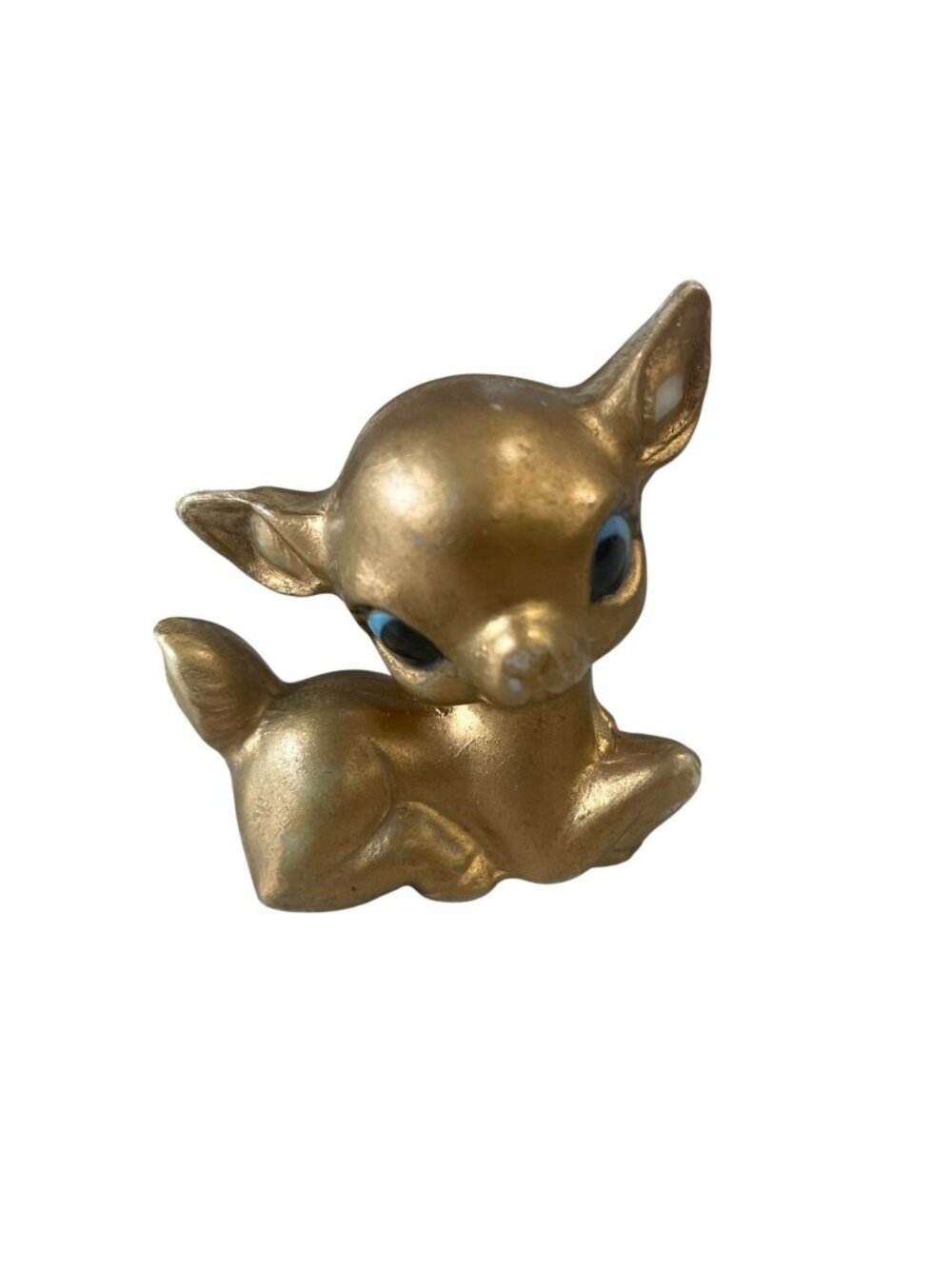 Vintage Wolin Hong Kong Gold Deer Fawn Figurine Chalkware Blue Eyes Collectible